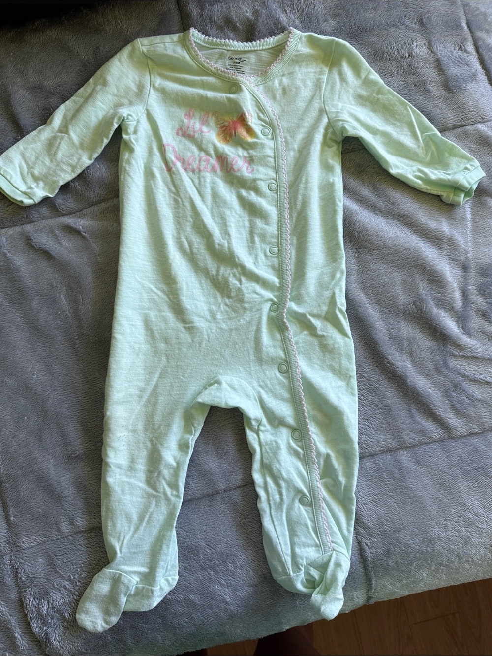 George Mint Green Footed One-Piece with Pink Trim